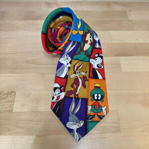 Vintage Looney Tunes Mania 1995 Polyester Mens Necktie Bugs Bunny Tweety‎